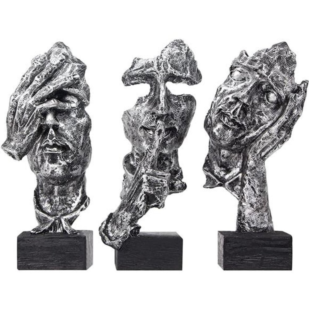 3 Pcs Thinker Statue, Silence is Gold Abstract Art Figurine (Sliver)